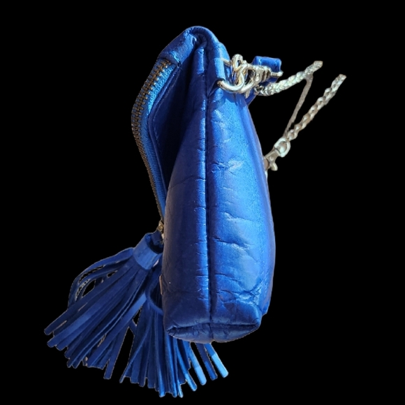 Estelon Electric Blue Leather Crossbody/Wristlet/ Clutch with Tassels EUC - Picture 7 of 14